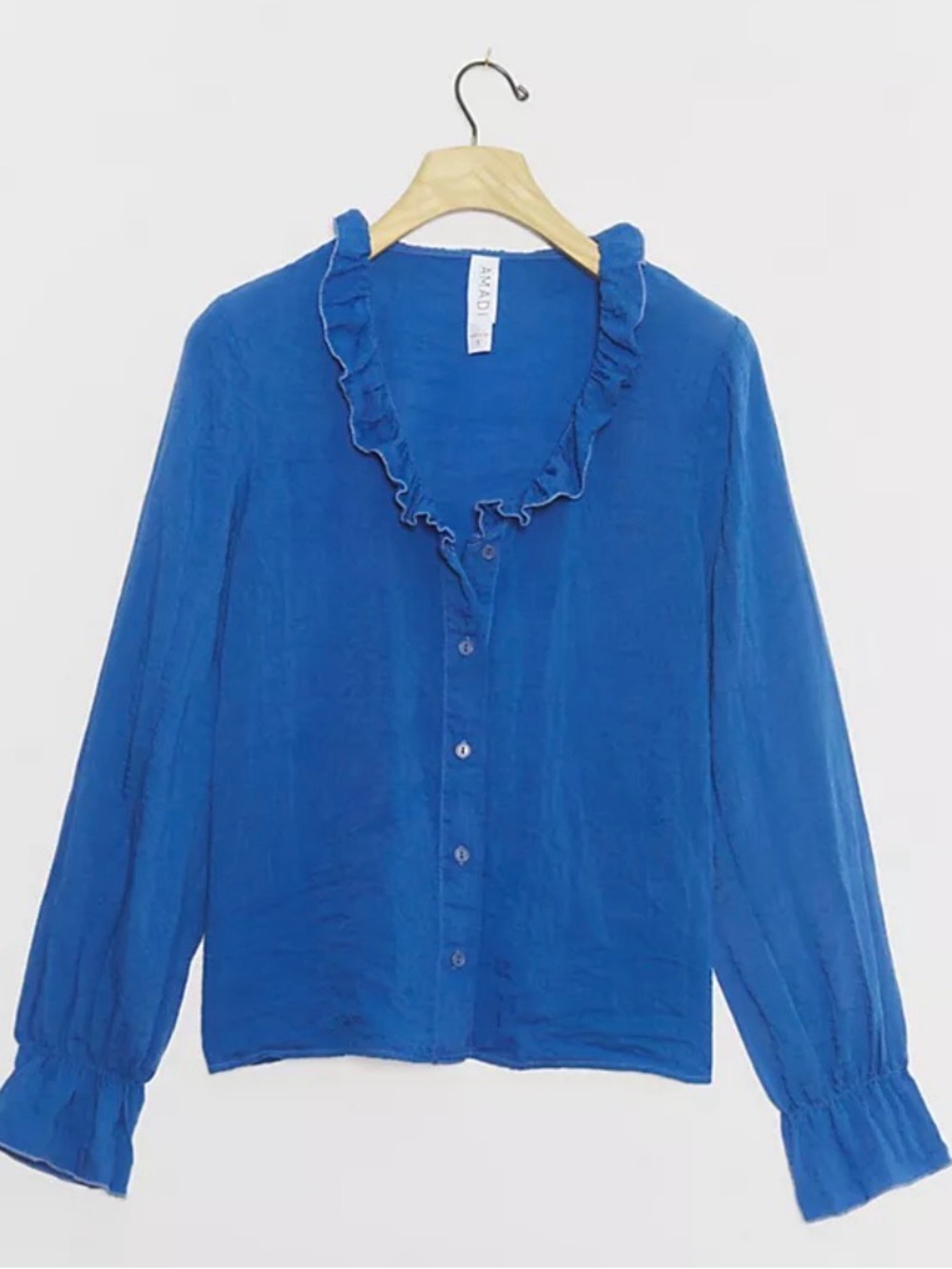 Anthropologie Amadi Alodia Blue Ruffle Cuff Button-Down Top size XS